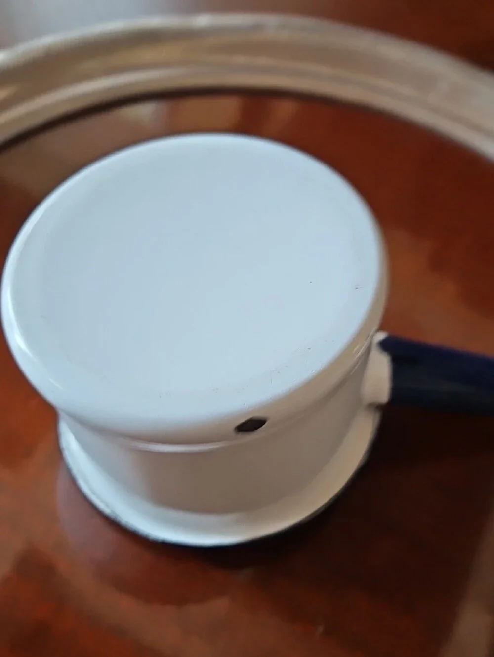 VTG 1940s White Enamelware 3-Piece Boiler Pot Cobalt Blue Trim